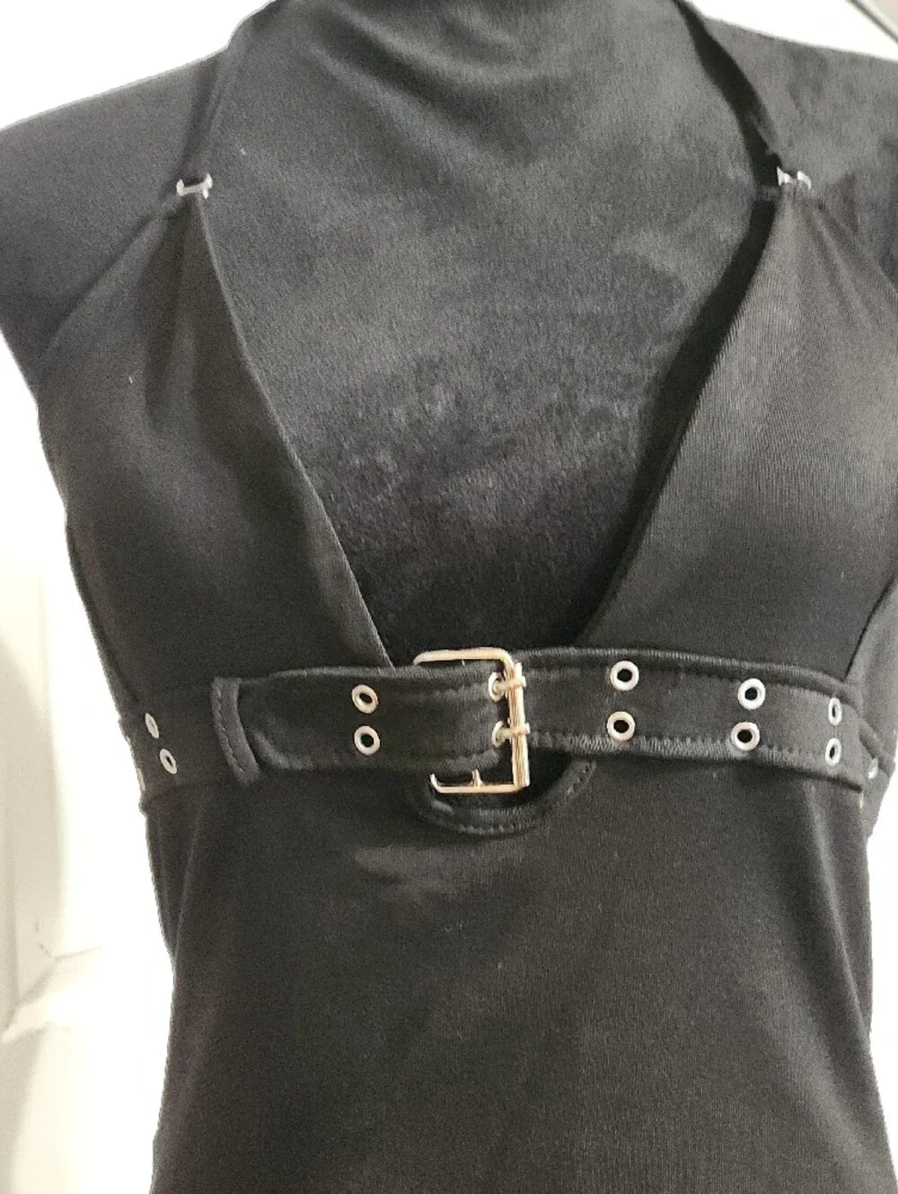 Black Grommet Belted Halter Top – Waist-Defining Women's Tank